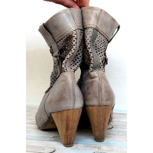 VIRUS PORTUGAL GRAY PERFORATED GENUINE LEATHER MED HEEL SLOUCHY BOOTS 9 39 - Picture 4 of 8